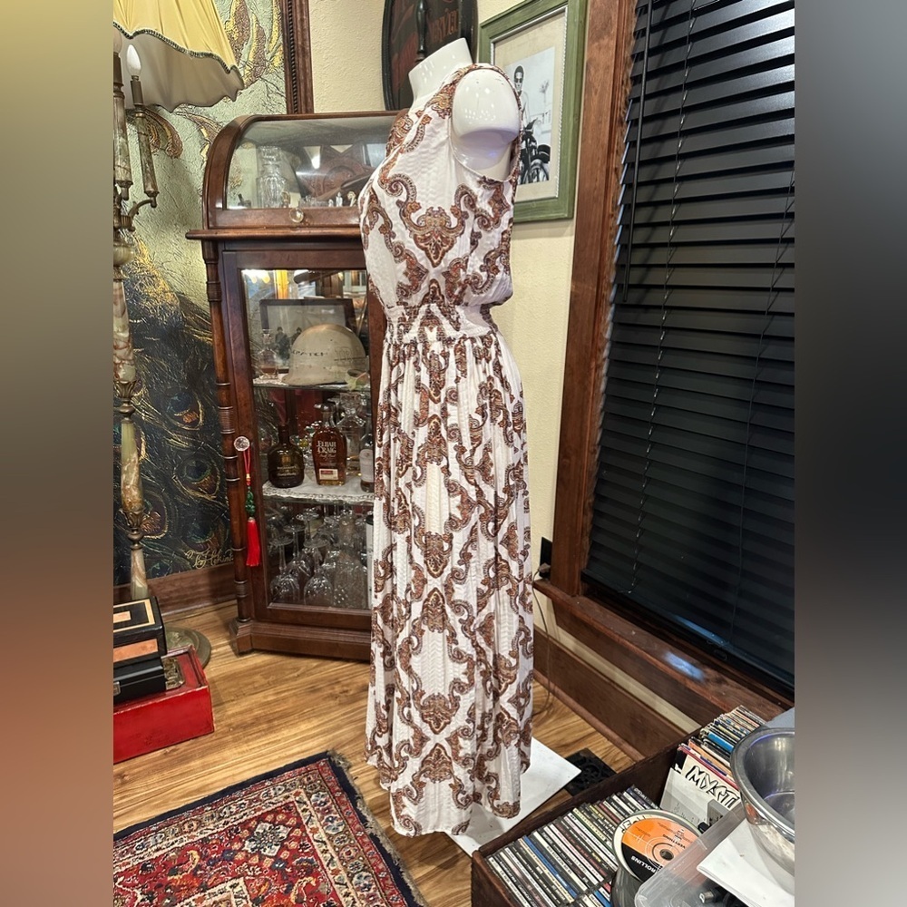 EST. 1946 Boho Paisley Maxi Dress Coastal Glam Smocked Waist V-Neck - Picture 9 of 11